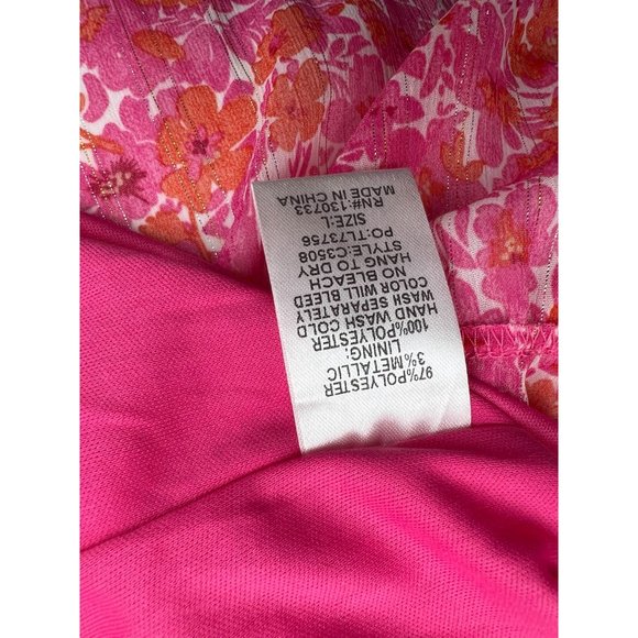 Umgee Women Size Large Pink Floral Metallic Flutter Sleeve Dress NWT - Picture 8 of 10